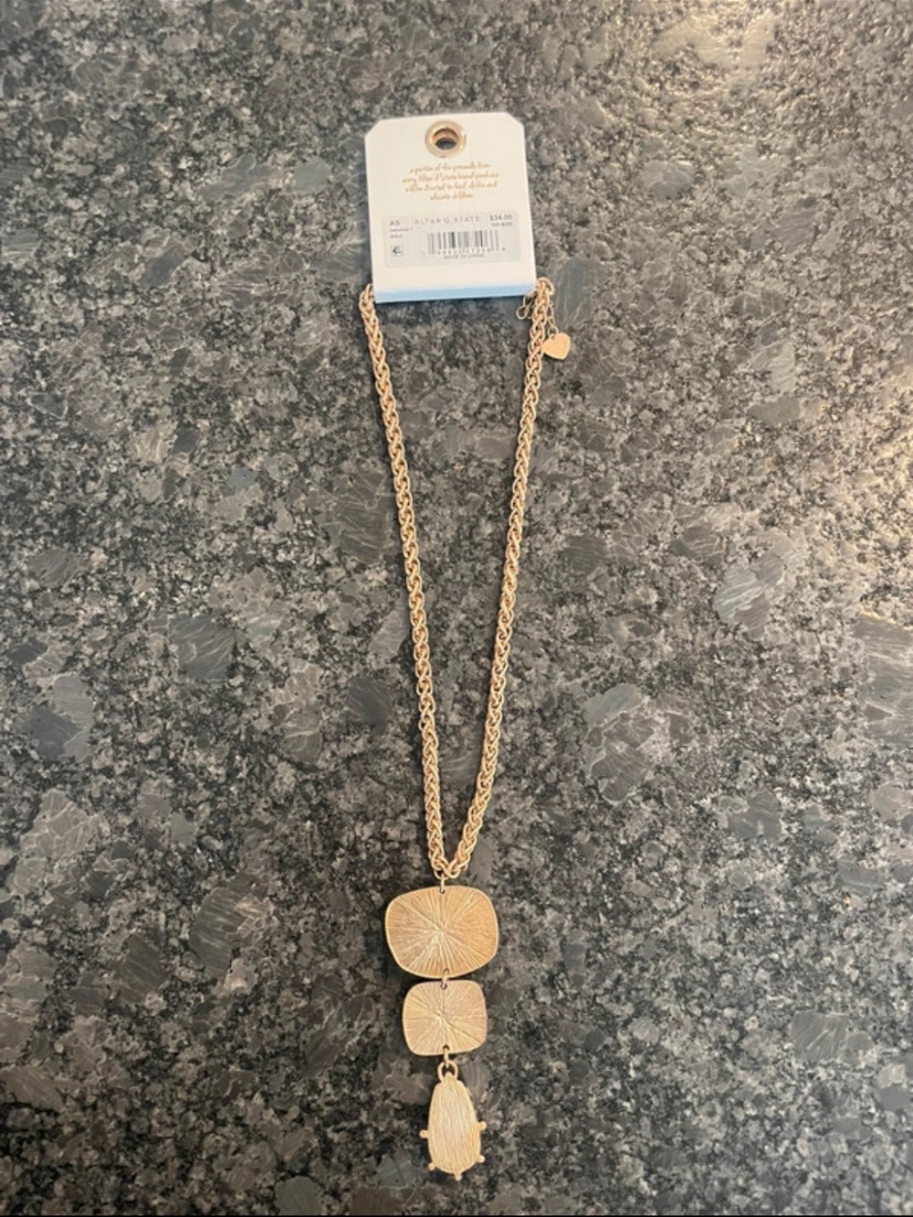 Altar'd State Gold-Tone Tri-Stone Pendant Necklace with Cream, Tan, Gray Accents - Picture 4 of 4